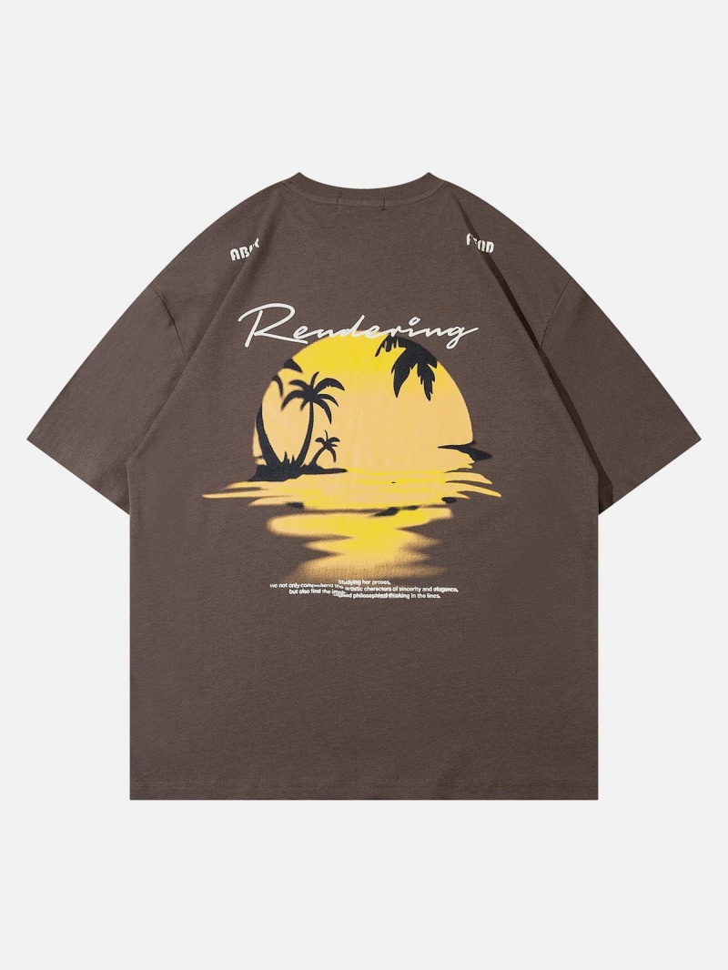 Blanche  T Shirts Aelfric Eden Coconut Tree Reflection Print Tee - SDK-2895286